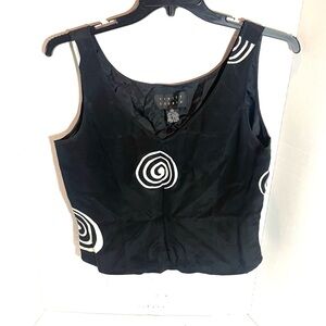 Finity Studio Black Tank Top with White Spiral Design Size 14.
